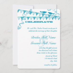 Aqua Blue Dots Bunting Pennant Bröllopsinbjudninga Inbjudningar