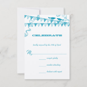 Aqua Blue Dots Love Bird Bunting Bröllop OSA Inbjudningar