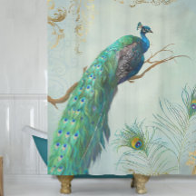 Aqua Blue Elegant Peacock n Feathers Träd Gren