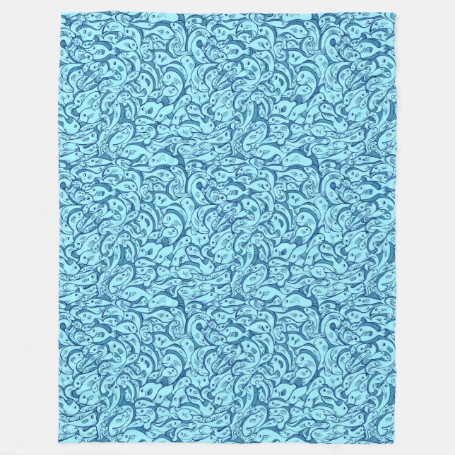 Aqua Blue Fish Mönster Fleece Blanket (Framsidan)