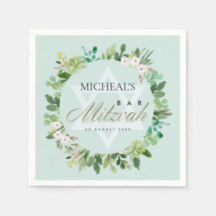 AQUA BLUE FOLIAGE WREATH STAR PUB BAT MITZVAH PAPPERSSERVETT