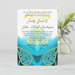 Aqua Blue Fuchsia, Lime Paisley Calla Lily Inbjudningar