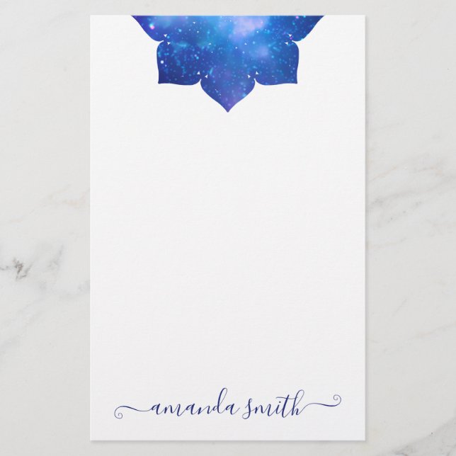 Aqua Blue Galactic Mandala Brevpapper (Framsida)