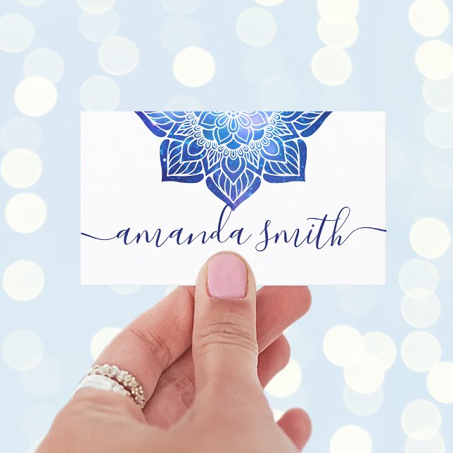 Aqua Blue Galactic Mandala Yoga Instructor Visitkort (Celestial Mandala Business Cards)