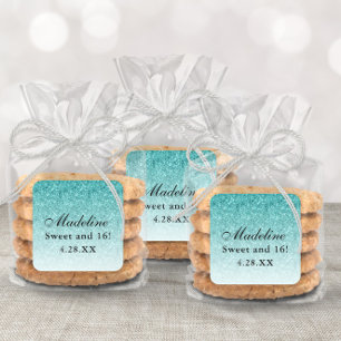 Aqua Blue Glam Glitter Personlig Fyrkantigt Klistermärke