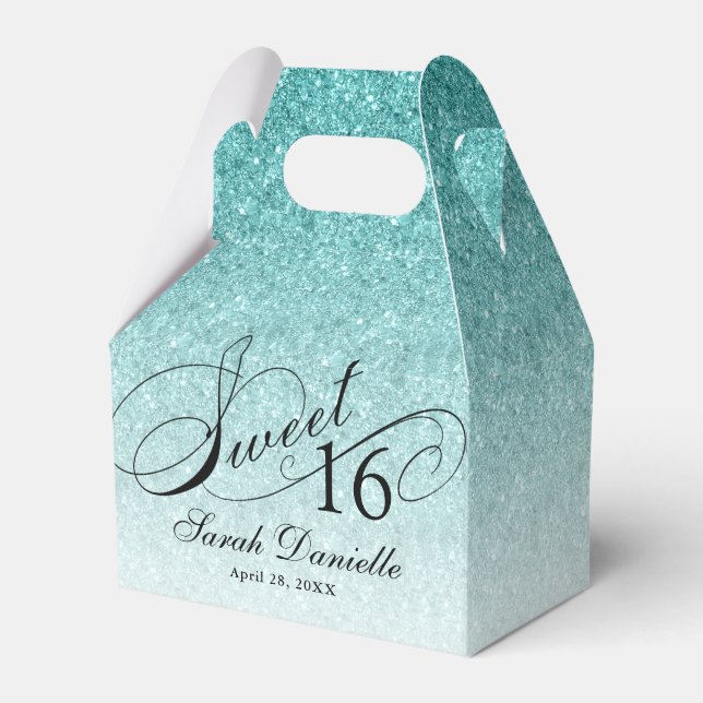 Aqua Blue Glam Glitter Sweet 16 Anpassningsbar Par Presentaskar (Framsidan Sidan)