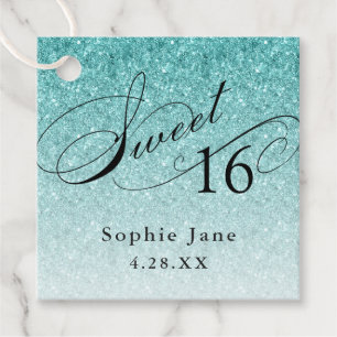 Aqua Blue Glam Glitter Sweet 16 Personliger Gåvor Etiketter