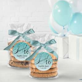Aqua Blue Glam Glitter Sweet 16 Personliger Runt Klistermärke
