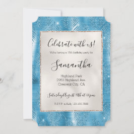 Aqua Blue Glam Glitter Tropical Löv Inbjudningar