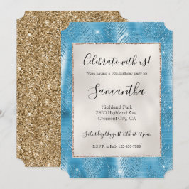 Aqua Blue Glam Glitter Tropiska blad Inbjudningar