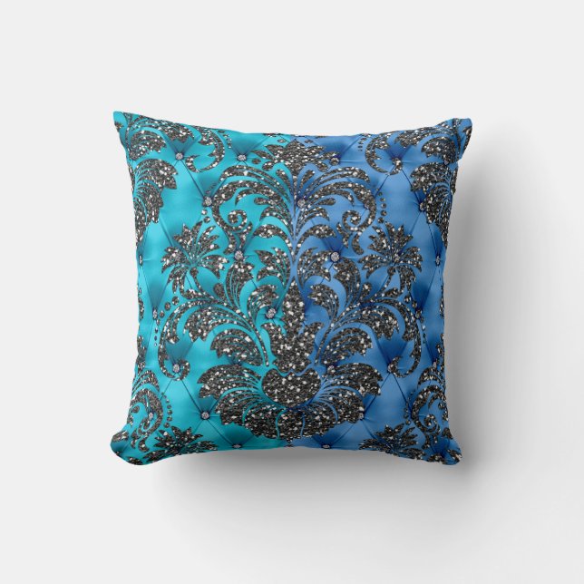 Aqua/Blue Glitter 2 Tone Satin Pillow Kudde (Framsida)