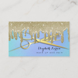 Aqua Blue Glitter Drips Hair Stylist Beauty Salon Visitkort