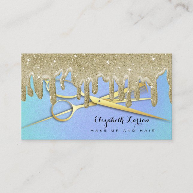 Aqua Blue Glitter Drips Hair Stylist Beauty Salon Visitkort (Framsida)