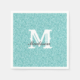 Aqua Blue Glitter & Gnistra Monogram Napkin Pappersservett