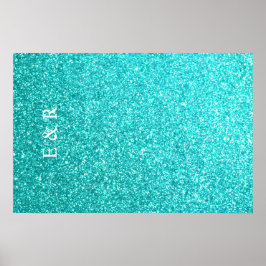 Aqua Blue Glitter med vit information Poster