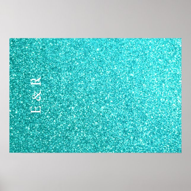 Aqua Blue Glitter med vit information Poster (Framsidan)