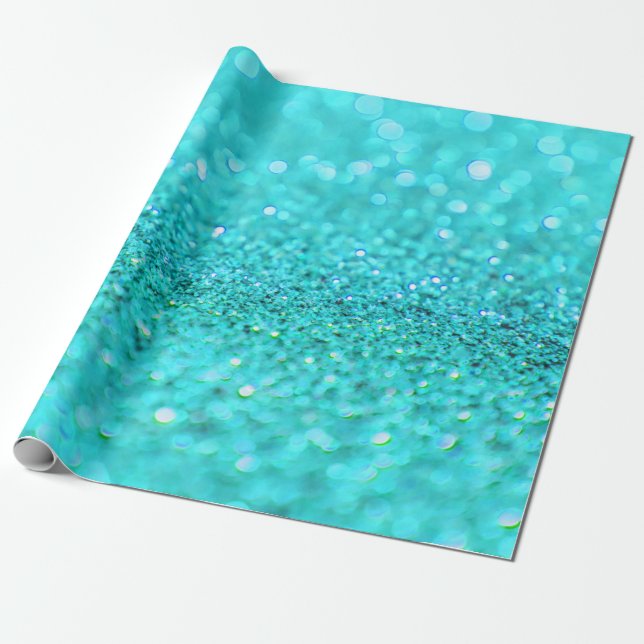 Aqua Blue Glitter Presentpapper (Utrullad)