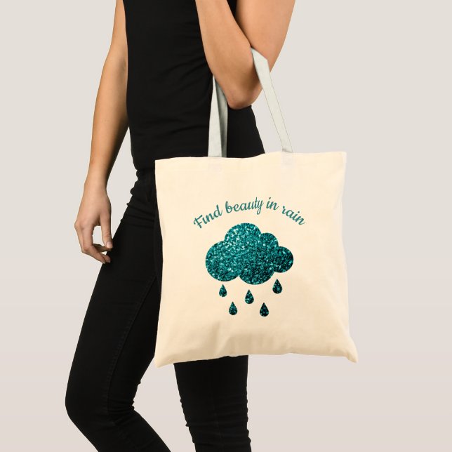 Aqua Blue glittergnistrar Rain Cloud-citat Tygkasse (Framsida (produkt))
