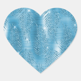 Aqua Blue Glitzy Glitter Tropical Löv Hjärtformat Klistermärke