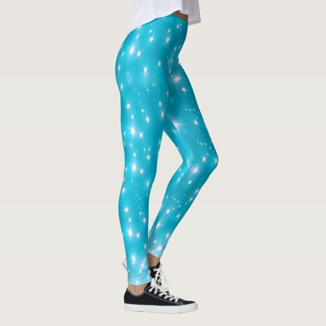 Aqua Blue Gnistra Faux Glitter Leggings (Höger)