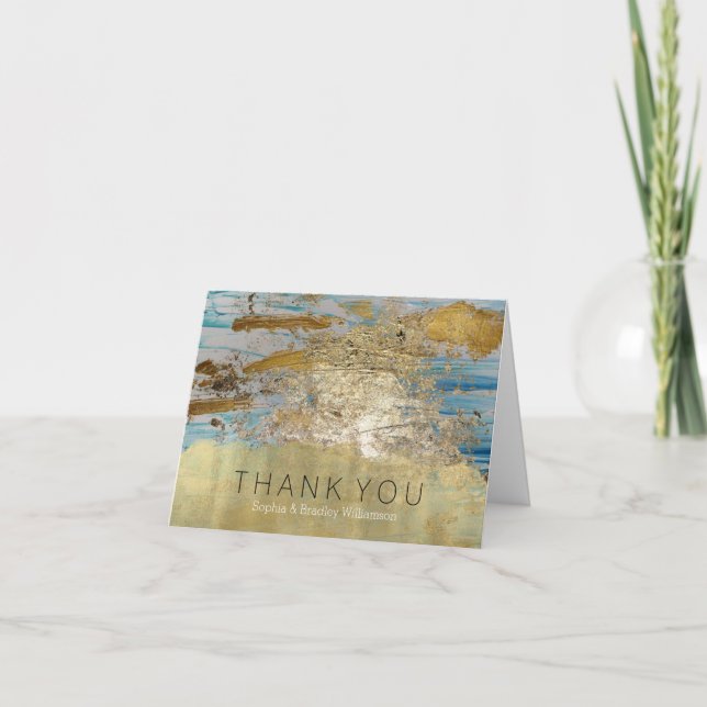 Aqua Blue Gold Abstrakt Tack (Framsida)