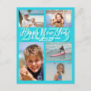 Aqua Blue Gott nytt år Fem foto-vykort Helg Vykort
