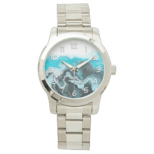Aqua Blue Grått och Black Vinkarare Abstrakt Moder Armbandsur