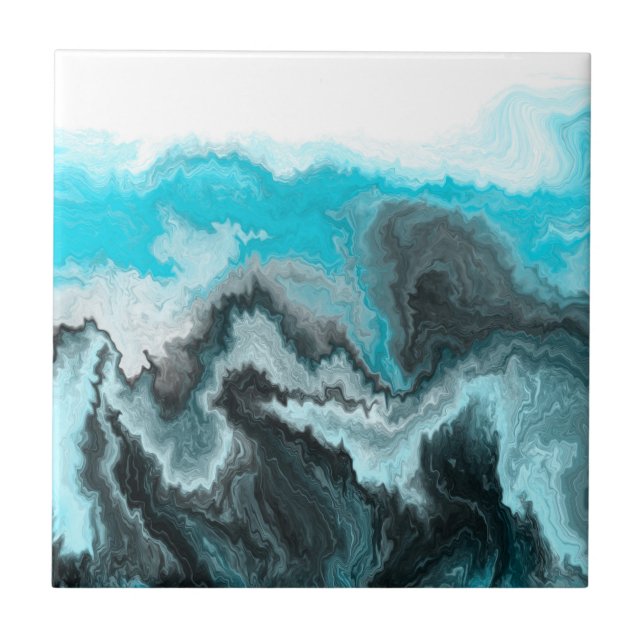Aqua Blue Grått och Black Vinkarare Abstrakt Moder Kakelplatta (Framsidan)