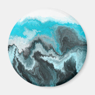 Aqua Blue Grått och Black Vinkarare Abstrakt Moder Magnet