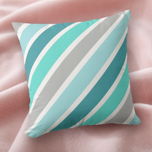 Aqua Blue Grått White Giant Rand Kudde