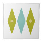 Aqua Blue Green Yellow Diamonds Stars Mid Century Kakelplatta<br><div class="desc">This colorful mid century modern ceramic tile features aqua blue and avocado green diamonds,  with yellow colored stars. So fun to add to your tiling project!</div>