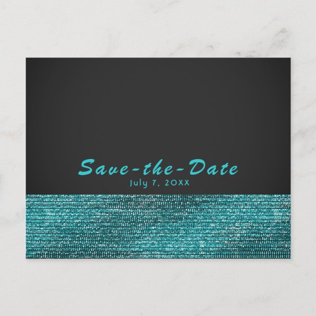 Aqua Blue & Grey Modern Glam Sequins Spara datum Meddelande Vykort (Framsida)