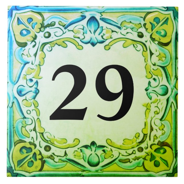 Aqua Blue Grönt Decorative House Number Plaque Kakelplatta (Framsidan)