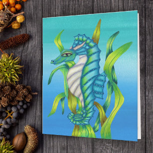 Aqua Blue Grönt Fantasy Sea Dragon i Sjögräs Blue Kort
