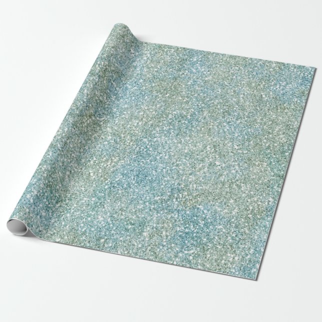 Aqua Blue Grönt Glitzy Glitter Presentpapper (Utrullad)