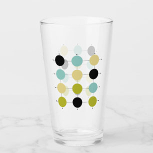 Aqua Blue Grönt Gult Circles Linjer Mid Century Glaskopp