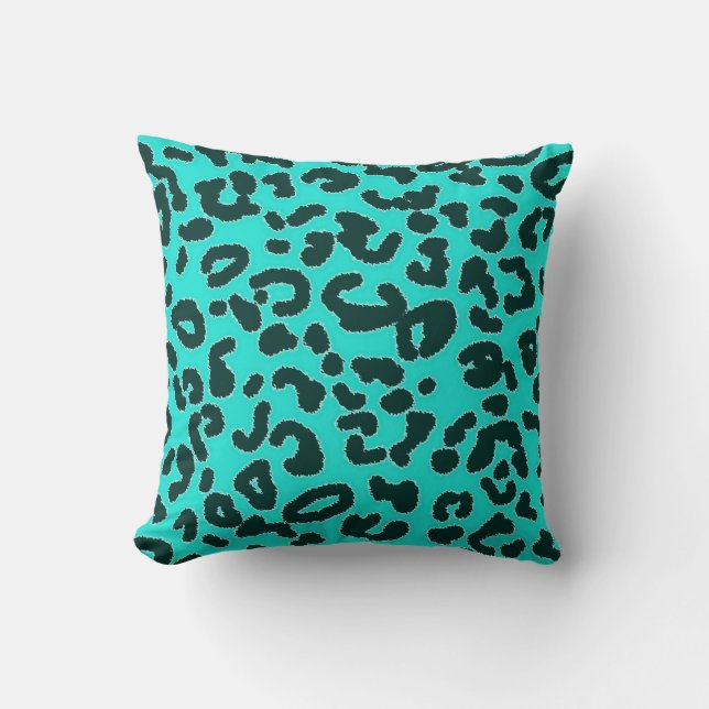 Aqua Blue-Grönt, Turquise Leopard Animal Print Kudde (Framsida)