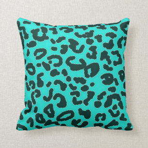 Aqua Blue-Grönt, Turquise Leopard Animal Print Kudde