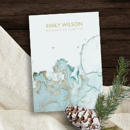 AQUA BLUE GULD AGATE MARBLE EARRING VISNING CARD VISITKORT