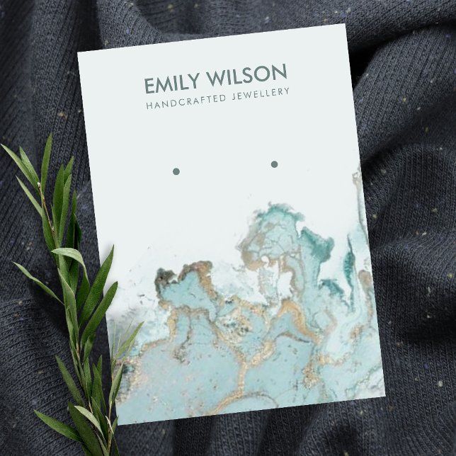 AQUA BLUE GULD AGATE MARBLE EARRING VISNING CARD VISITKORT (Skapare uppladdad)