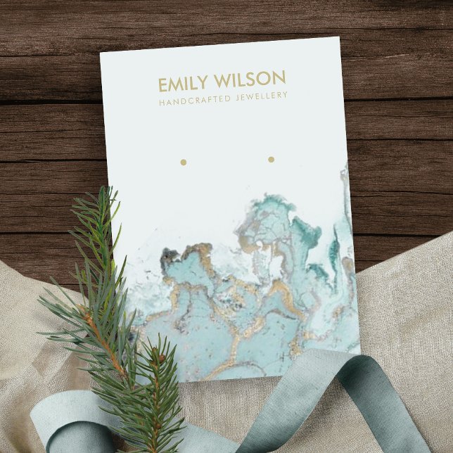 AQUA BLUE GULD AGATE MARBLE EARRING VISNING CARD VISITKORT (Skapare uppladdad)
