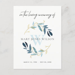 AQUA BLUE GULD FOLIAGE WREATH MEMORIAL TACK INBJUDAN VYKORT