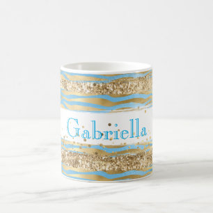 Aqua Blue Guld Glitter Confetti Zebra Animal Kaffemugg
