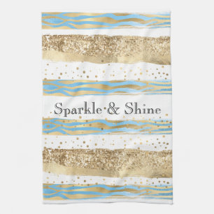 Aqua Blue Guld Glitter Confetti Zebra Animal Kökshandduk