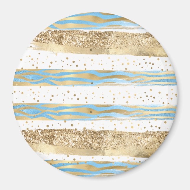 Aqua Blue Guld Glitter Confetti Zebra Animal Magnet (Framsidan)