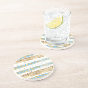 Aqua Blue Guld Glitter Confetti Zebra Animal Underlägg