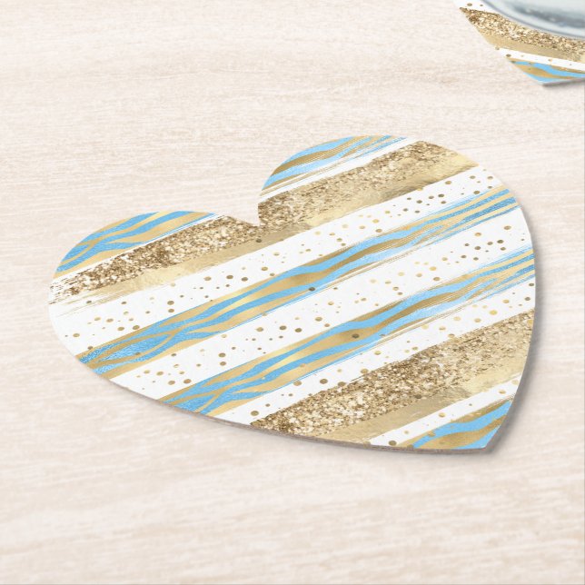 Aqua Blue Guld Glitter Confetti Zebra Animal Underlägg Papper (Vinklad)