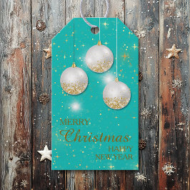 Aqua Blue Guld Glitter jul Lökar Gift Märkre Presentetikett