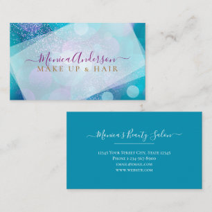 Aqua Blue Guld Glitter Makeup Artist Hair Salon Visitkort