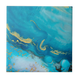 Aqua Blue Guld Marble Kakelplatta